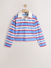 ლურჯი/წითელი ზოლი - Collared Long Sleeve Rugby Top - სურათი 5 7-დან