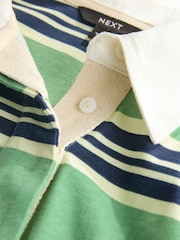 მწვანე/საზღვაო ზოლი - Collared Long Sleeve Rugby Top - სურათი 6 7-დან