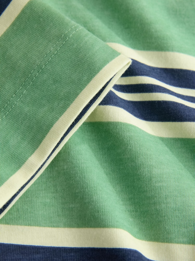 მწვანე/საზღვაო ზოლი - Collared Long Sleeve Rugby Top - სურათი 7 7-დან