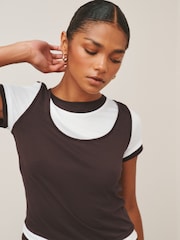 Chocolate Brown Triple Layered Short Sleeve Crew Neck T-Shirt - Image 4 of 7