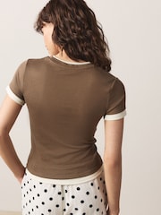 Şokolad Qəhvəyi - Qısa Qollu Çoxqatlı Büzməli Yaxalı Futbolka - 8şəkildən 4 şəkil