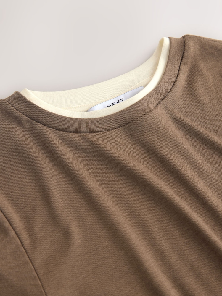 Şokolad Qəhvəyi - Qısa Qollu Çoxqatlı Büzməli Yaxalı Futbolka - 8şəkildən 8 şəkil