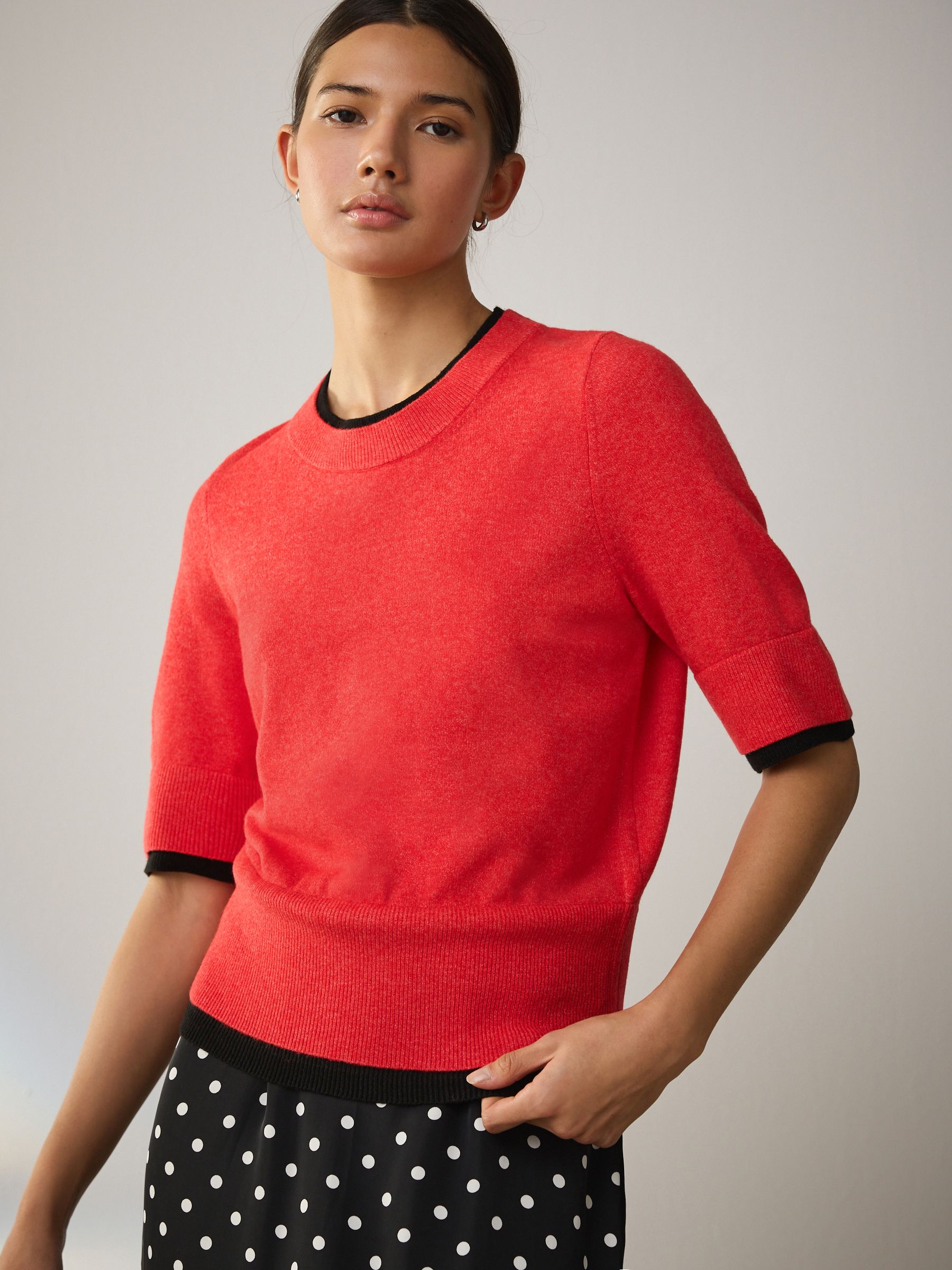 Buy Red/Black Supersoft Double Trim Short Sleeve Knitted Top from