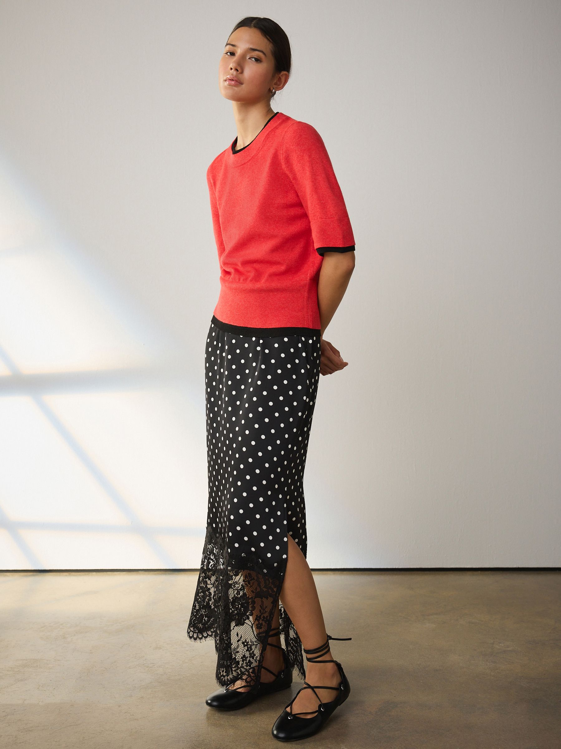 Buy Red/Black Supersoft Double Trim Short Sleeve Knitted Top from