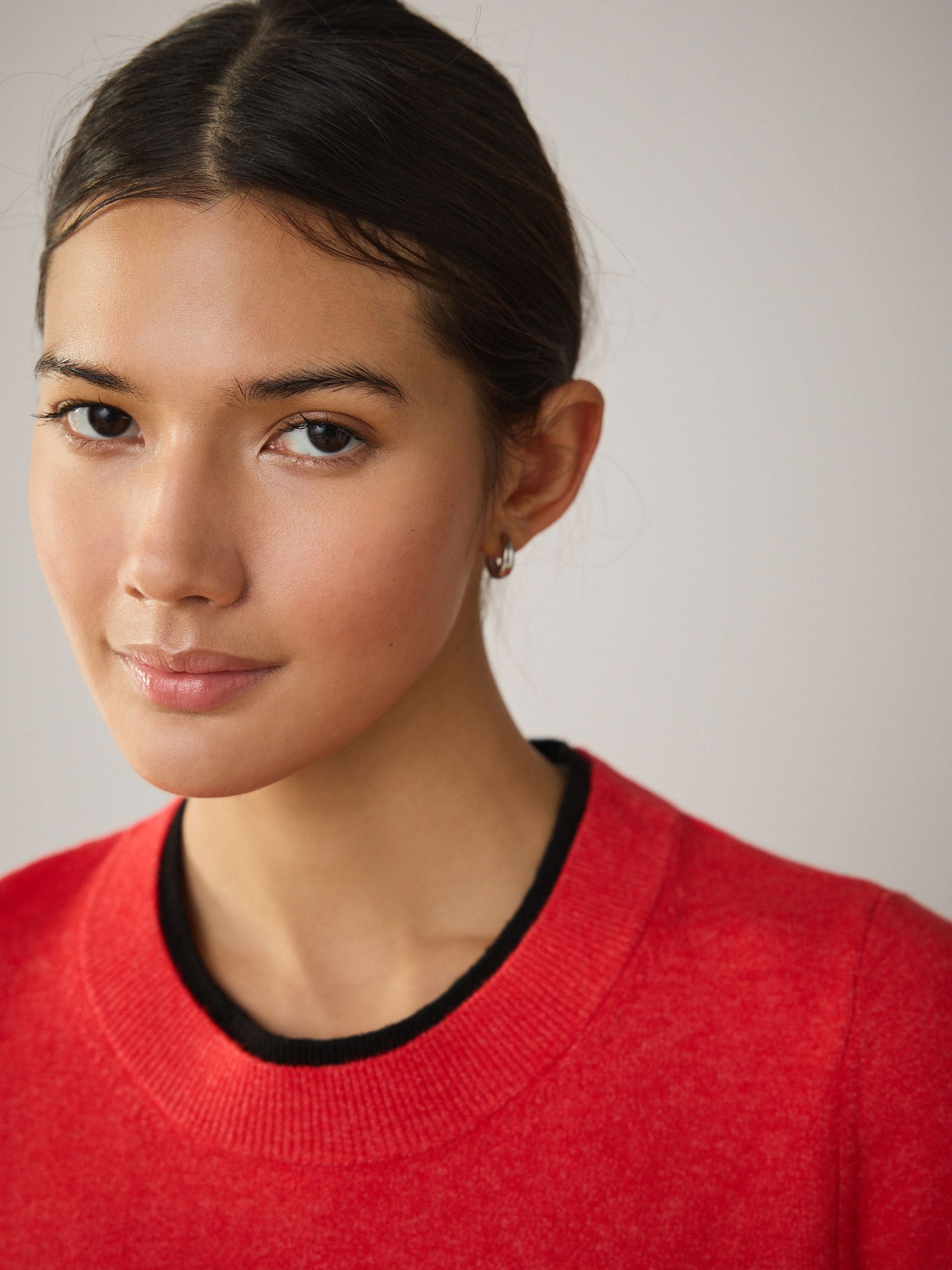 Buy Red/Black Supersoft Double Trim Short Sleeve Knitted Top from