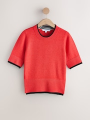 Red/Black Supersoft Double Trim Short Sleeve Knitted Top - Image 6 of 8