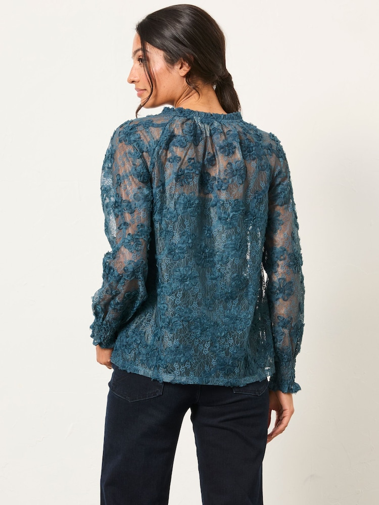 FatFace Flo Blue Navy Lace Top - Image 2 of 5 FatFace Flo Blue Navy Lace Top - Image 2 of 5