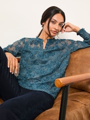 FatFace Flo Blue Navy Lace Top - Image 3 of 5