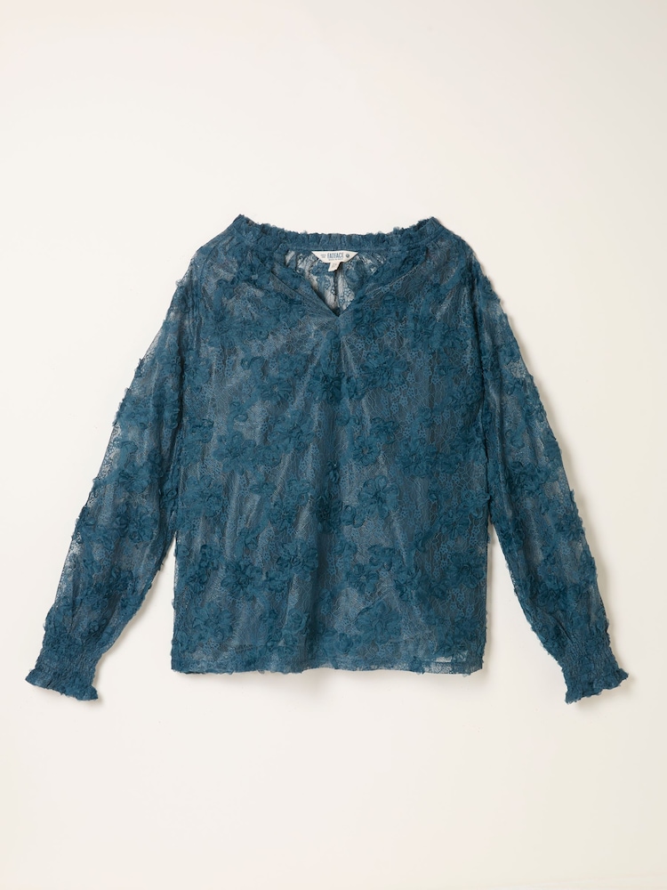 FatFace Flo Blue Navy Lace Top - Image 5 of 5 FatFace Flo Blue Navy Lace Top - Image 5 of 5