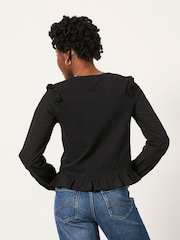FatFace Tina Black Peplum Top - Image 2 of 6