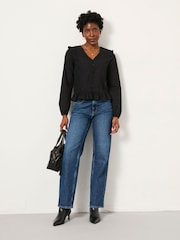 FatFace Tina Black Peplum Top - Image 4 of 6