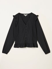 FatFace Tina Black Peplum Top - Image 6 of 6
