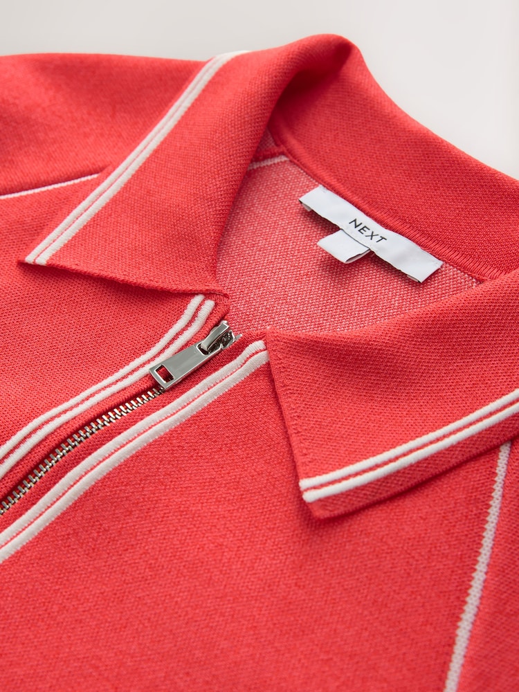 Red Tipped Smart Knit Collared Zip-Up Jacket - Image 2 of 3 Red Tipped Smart Knit Collared Zip-Up Jacket - Image 2 of 3