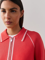 Red Tipped Smart Knit Collared Zip-Up Jacket - Image 4 of 7