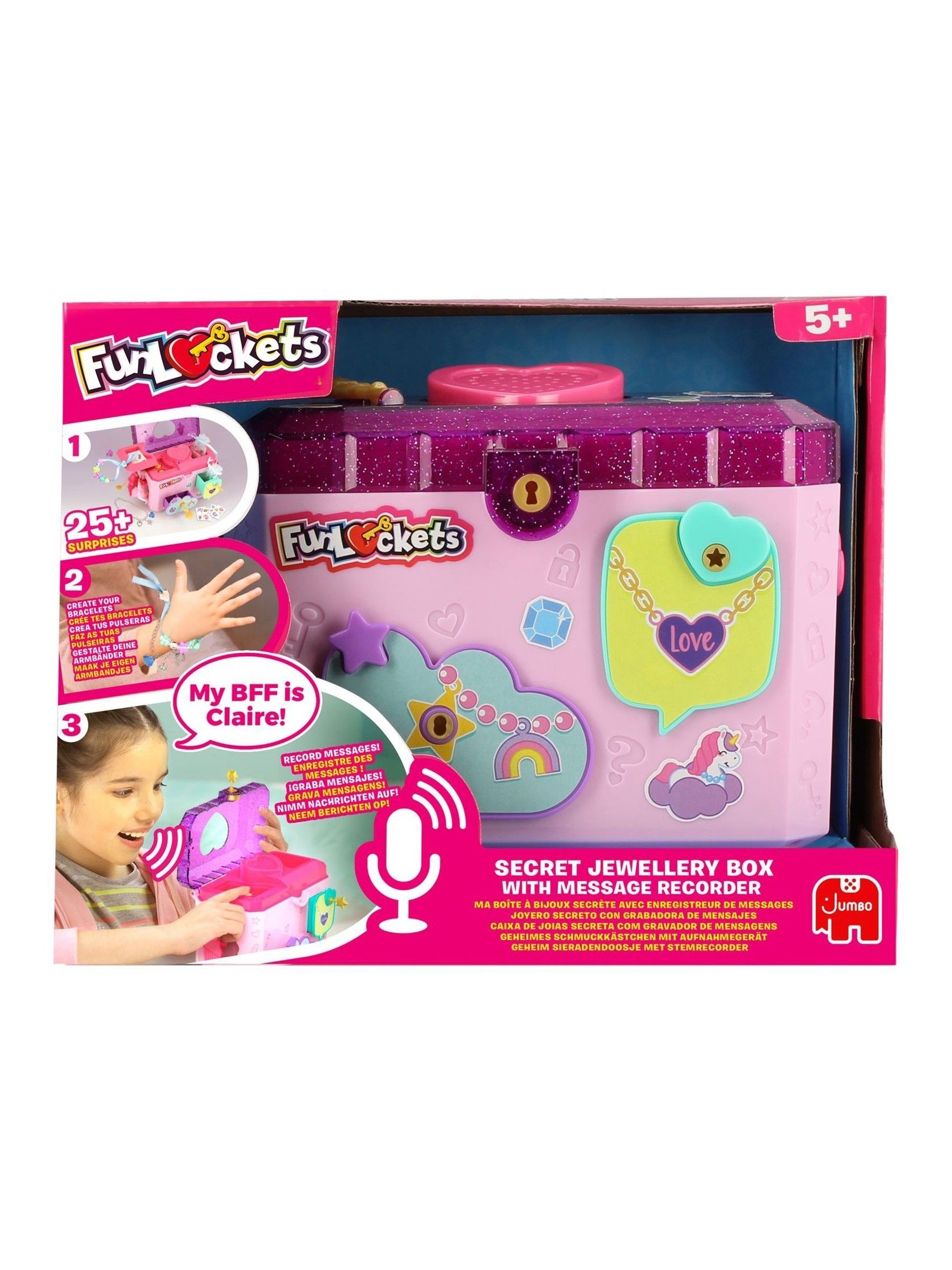 Funlockets Secret Jewellery Box with Voice Recorder - Kids One Size, Pink - Image 4