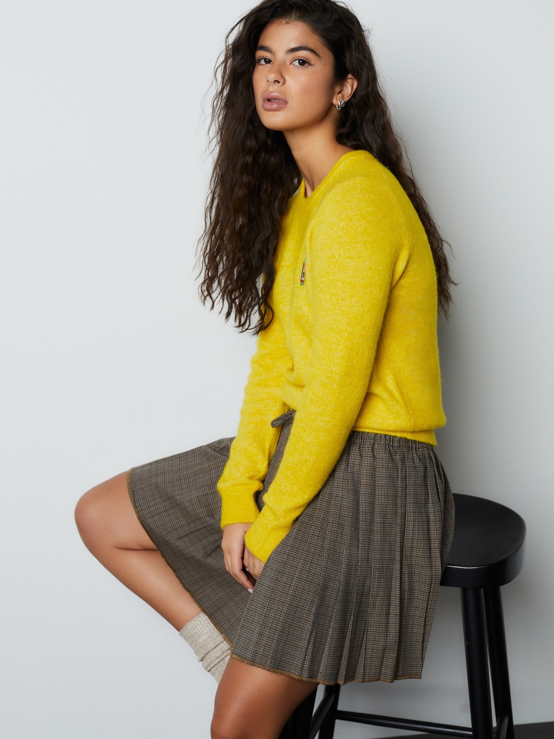 Buy Bright Yellow Long Sleeve Crew Neck Jumper With Alpaca from