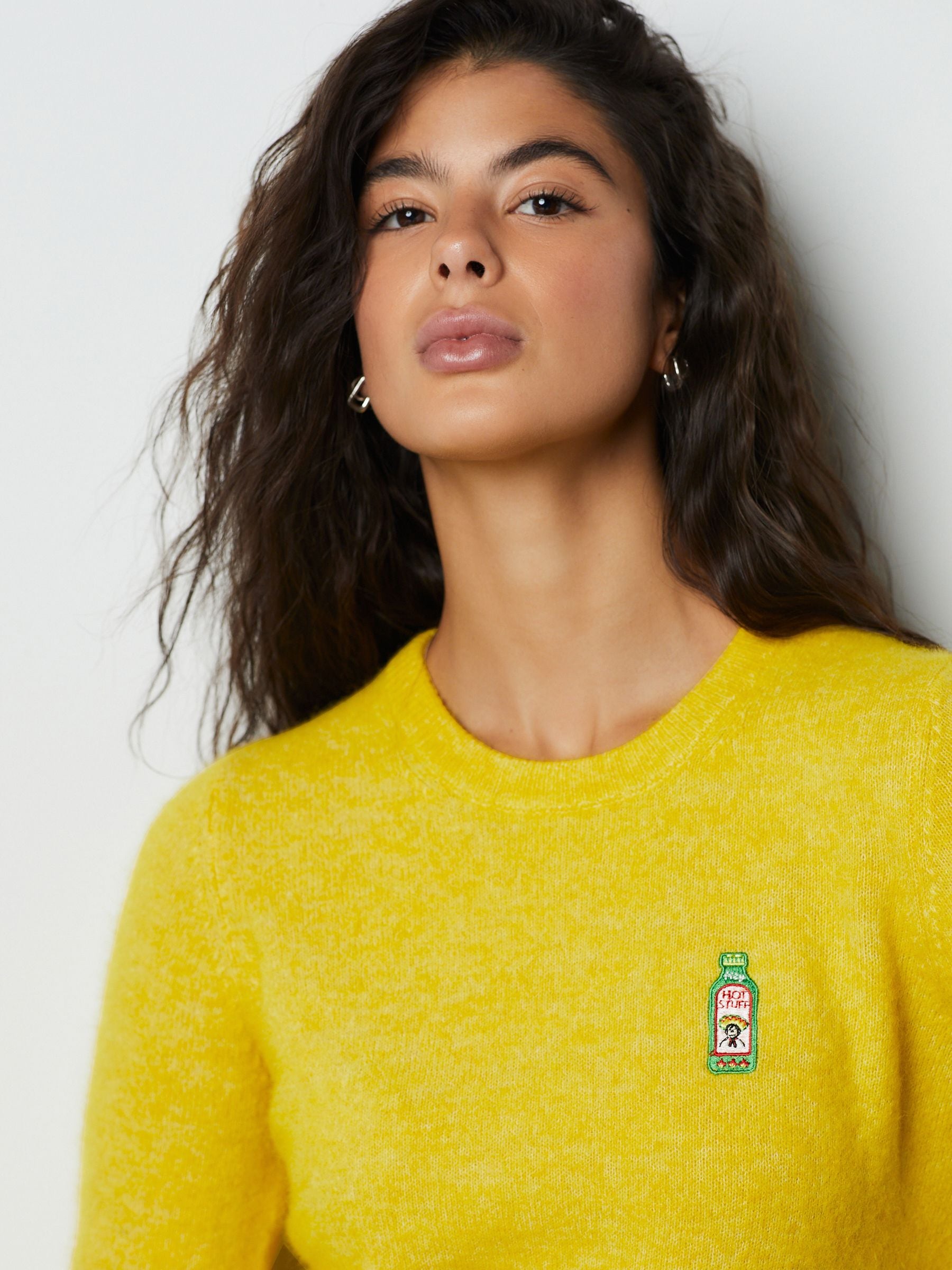 Buy Bright Yellow Long Sleeve Crew Neck Jumper With Alpaca from