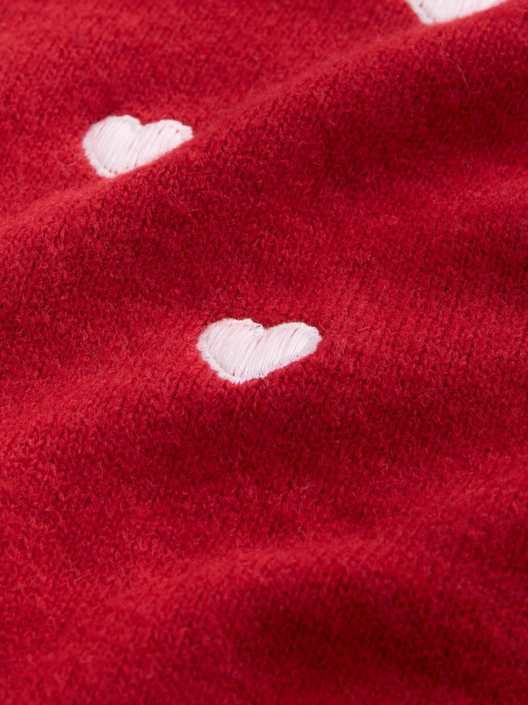 Red Heart Embroidery Open Collar Polo Half Sleeve Jumper With Wool - Image 2 of 3 Red Heart Embroidery Open Collar Polo Half Sleeve Jumper With Wool - Image 2 of 3