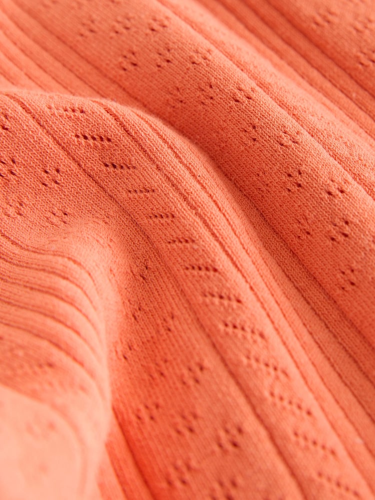 Orange Embroidered Detail Pointelle Henley Knitted T-Shirt - Image 3 of 3 Orange Embroidered Detail Pointelle Henley Knitted T-Shirt - Image 3 of 3