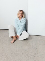 Light Blue Cable Knit Double Collar Polo Jumper - Image 4 of 4