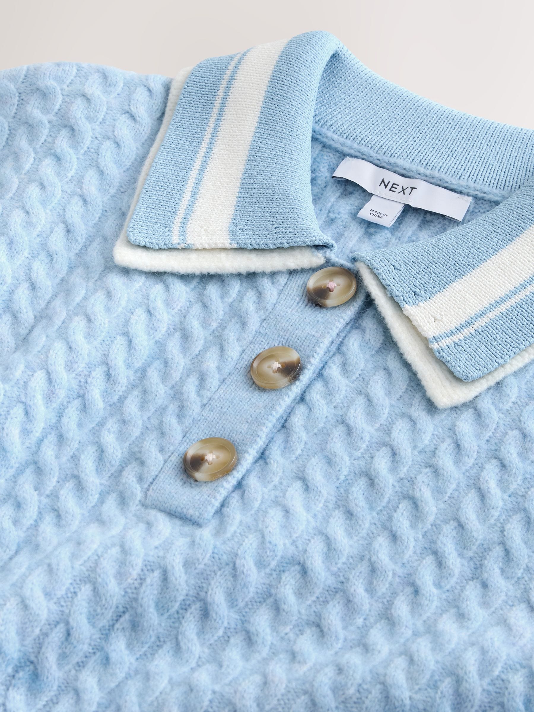 Buy Light Blue/Ecru Double Collar Cable Knit Polo Shirt from the