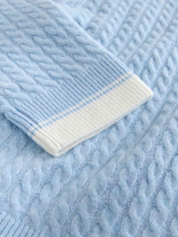 Light Blue Cable Knit Double Collar Polo Jumper - Image 7 of 7