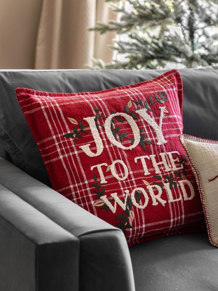 Gallery Home Red Joy To The World Embroidered Cushion - Image 1 of 5
