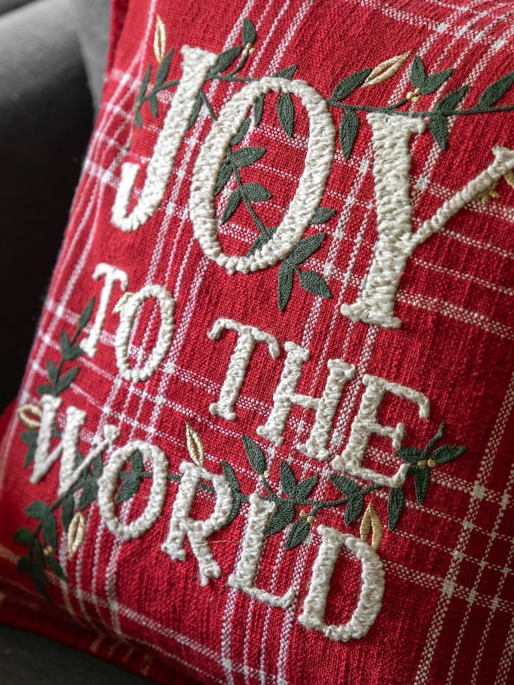 Gallery Home Red Joy To The World Embroidered Cushion - Image 2 of 5