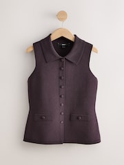 Chocolate Brown Smart Button Up Knitted Waistcoat - Image 6 of 8