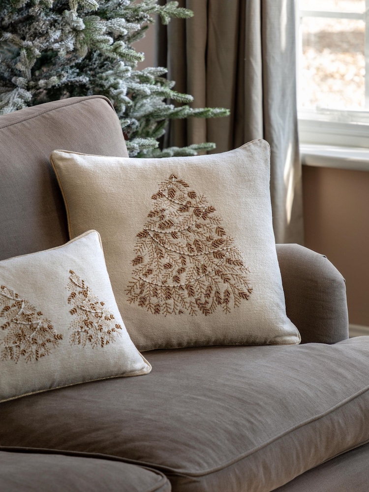 Gallery Home Cream Luxe Embroidered Christmas Tree Cushion - Image 1 of 7 Gallery Home Cream Luxe Embroidered Christmas Tree Cushion - Image 1 of 7