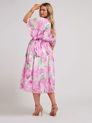Yours Curve Pink Metallic Shirred Waist Wrap Dress - Image 3 of 5