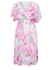 Yours Curve Pink Metallic Shirred Waist Wrap Dress - Image 5 of 5