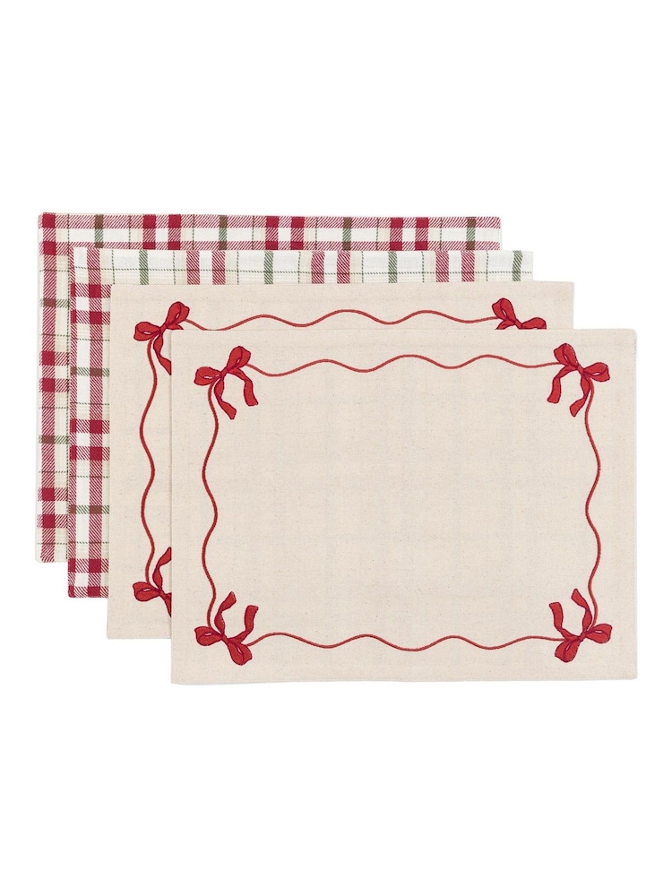 Gallery Home Set of 4 Red Heritage Bow Christmas Printed Placemat - Image 6 of 6
