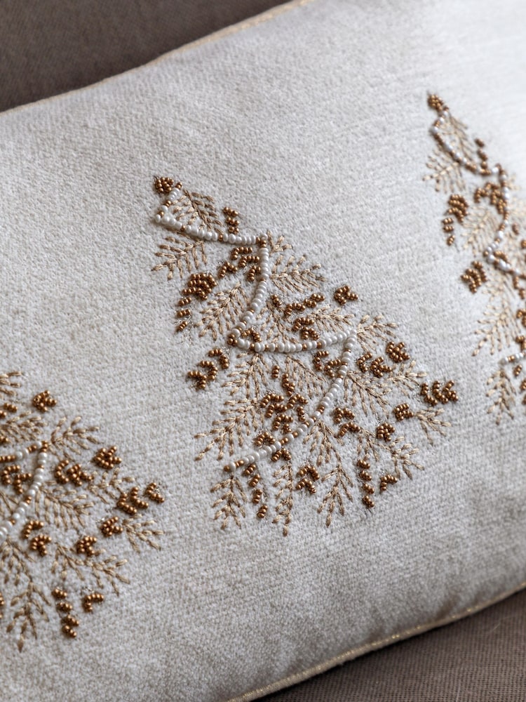 Gallery Home Cream Luxe Embroidered Christmas Tree Trio Cushion - Image 2 of 6