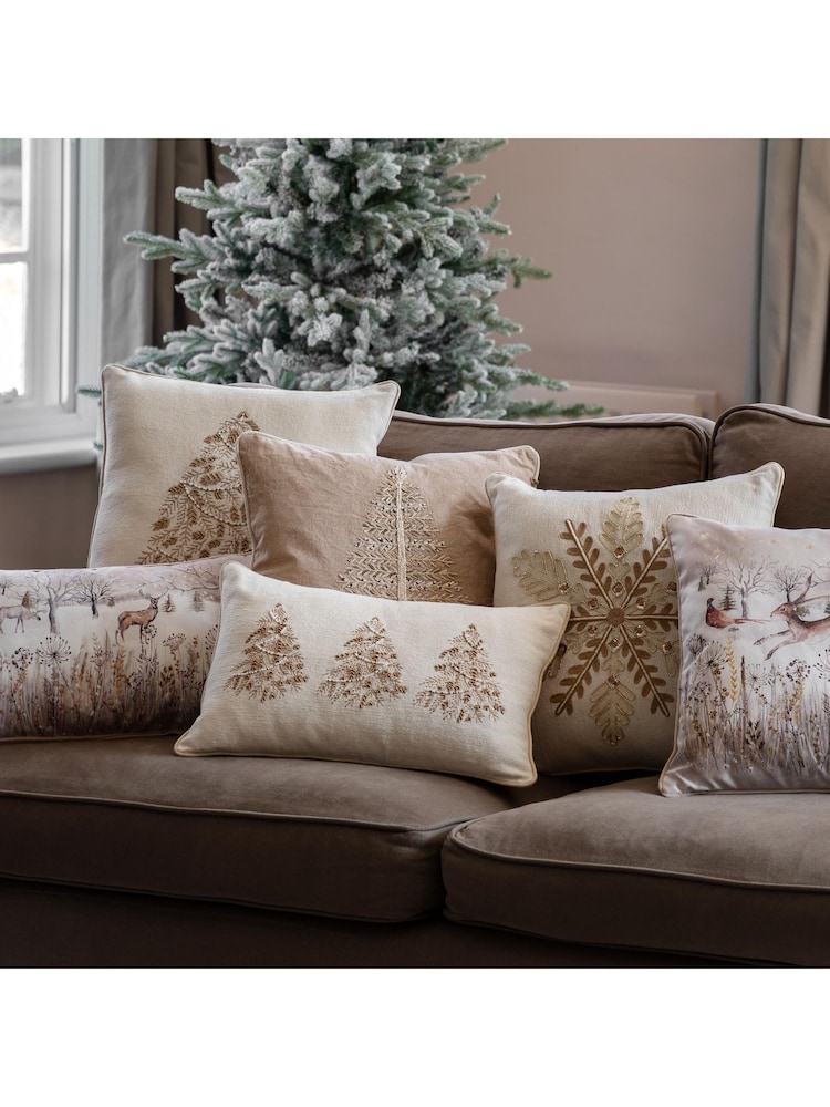 Gallery Home Cream Luxe Embroidered Christmas Tree Trio Cushion - Image 6 of 6