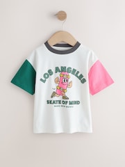 White/Pink/Green Skateboard - تيشرت بكُم قصير مزين برسمة جرافيك (3 شهور-7 سنوات) - صورة 1 من 4