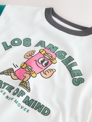 White/Pink/Green Skateboard - تيشرت بكُم قصير مزين برسمة جرافيك (3 شهور-7 سنوات) - صورة 4 من 4