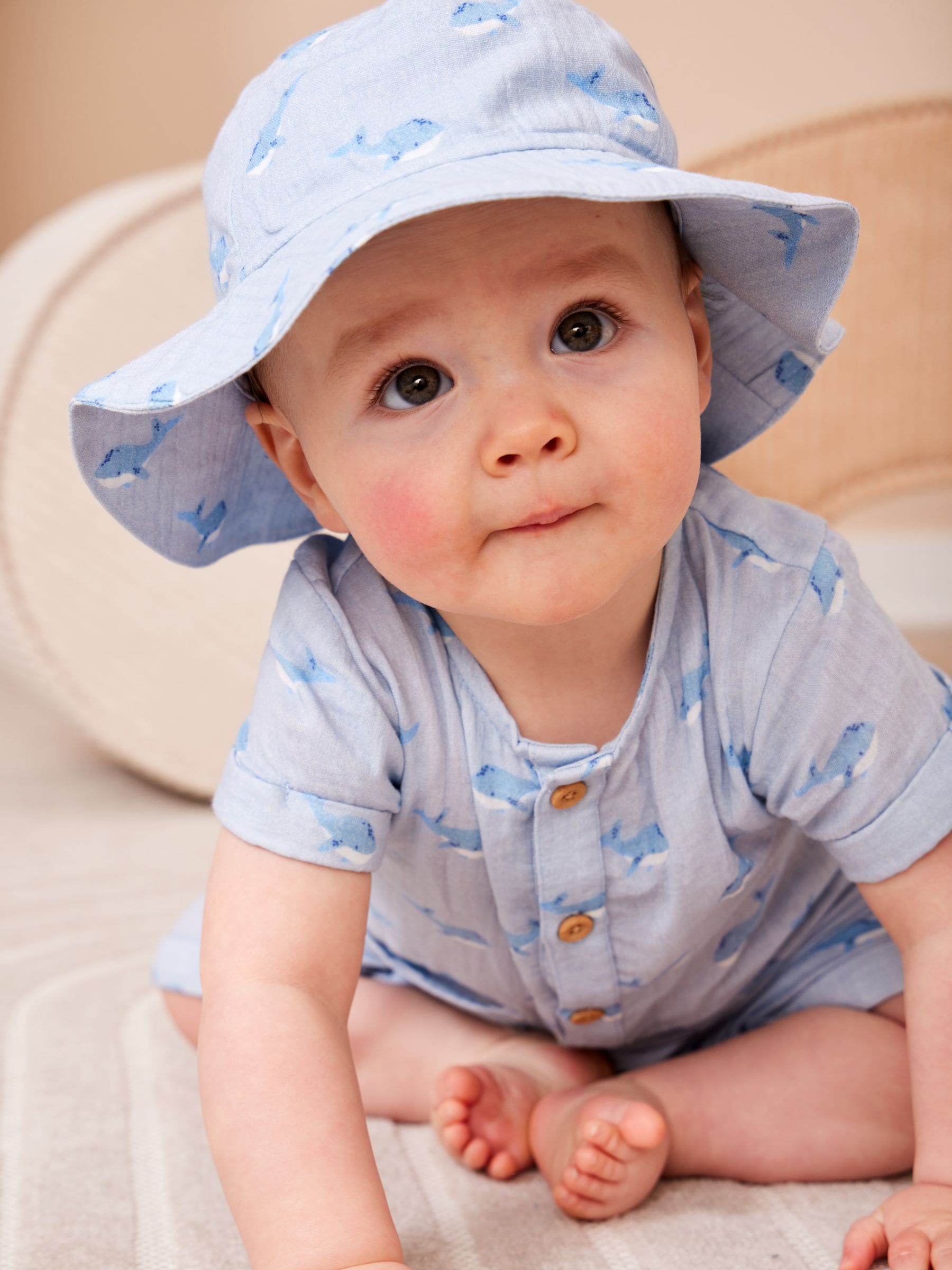 Jojo Maman Bébé Blue Woven Printed Romper