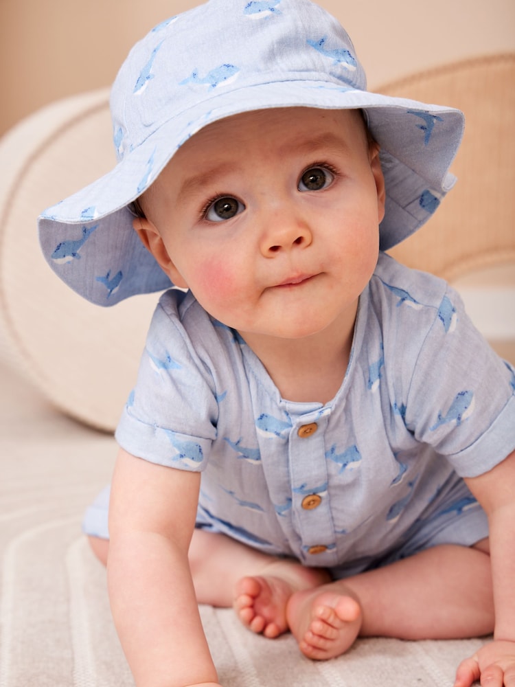 Jojo Maman Bébé Blue Woven Printed Romper - Image 1 of 8