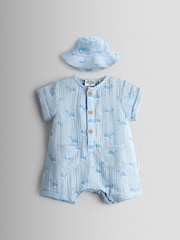 Jojo Maman Bébé Blue Woven Printed Romper - Image 2 of 8
