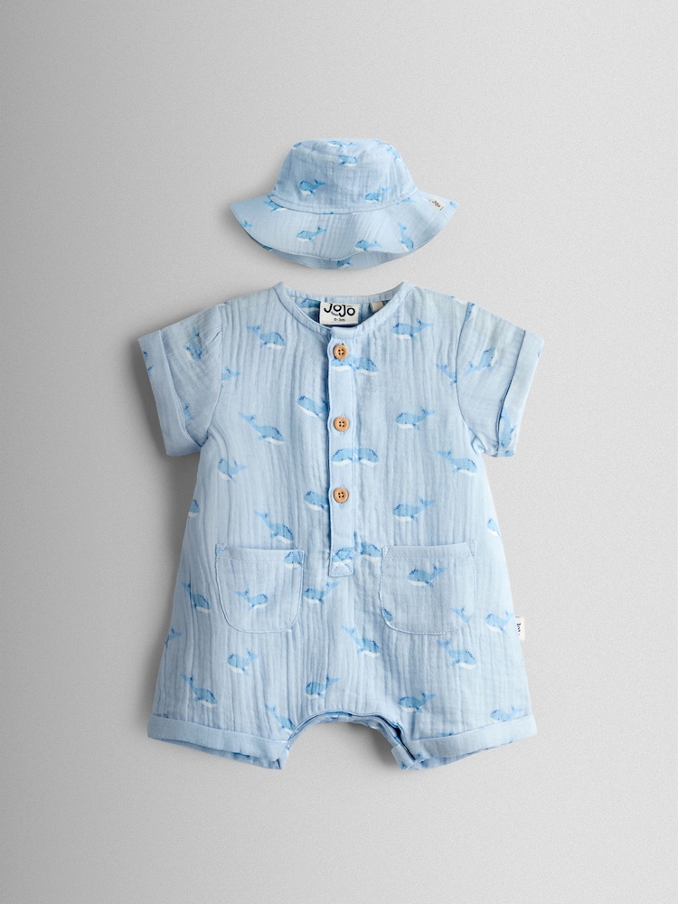 Jojo Maman Bébé Blue Woven Printed Romper - Image 2 of 8