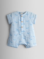 Jojo Maman Bébé Blue Woven Printed Romper - Image 3 of 8