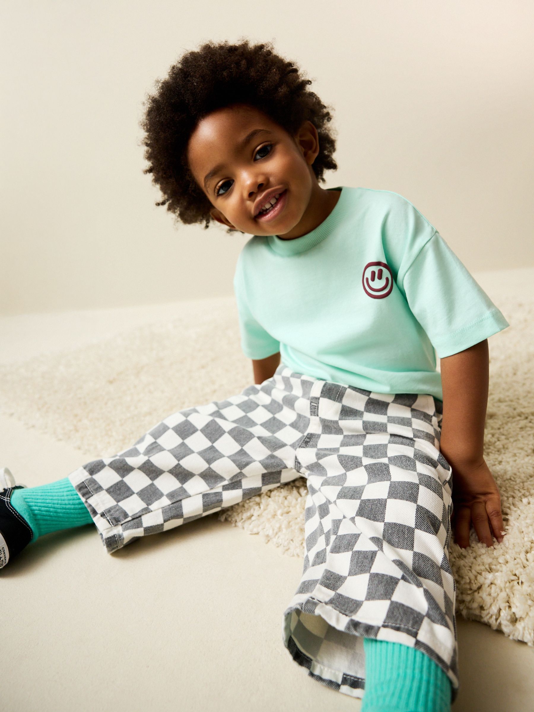 Buy Mint Green Smile Short Sleeve Small Graphic T-Shirt (3mths