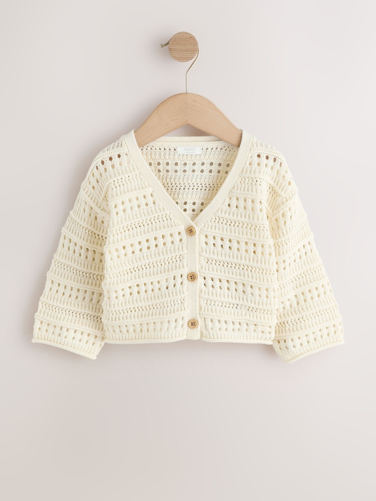 Ecru - V-Neck Crochet Cardigan (3mths-7yrs) - Imaginea 1 din 8