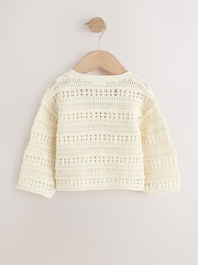Ecru - V-Neck Crochet Cardigan (3mths-7yrs) - Imaginea 2 din 8