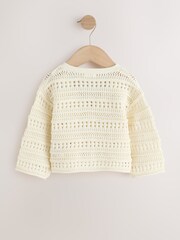 Ecru - V-Neck Crochet Cardigan (3mths-7yrs) - Imaginea 6 din 8