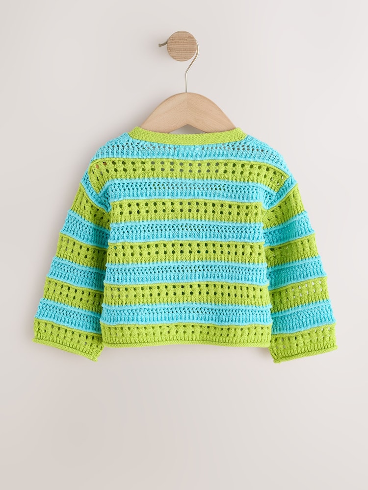 Verde/Albastru - V-Neck Crochet Cardigan (3mths-7yrs) - Imaginea 2 din 8