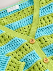 Verde/Albastru - V-Neck Crochet Cardigan (3mths-7yrs) - Imaginea 3 din 8