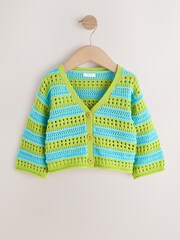 Verde/Albastru - V-Neck Crochet Cardigan (3mths-7yrs) - Imaginea 5 din 8