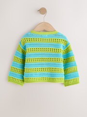 Verde/Albastru - V-Neck Crochet Cardigan (3mths-7yrs) - Imaginea 6 din 8